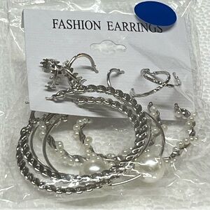 Fashion Jewelry Silver and Pearl Earring Set